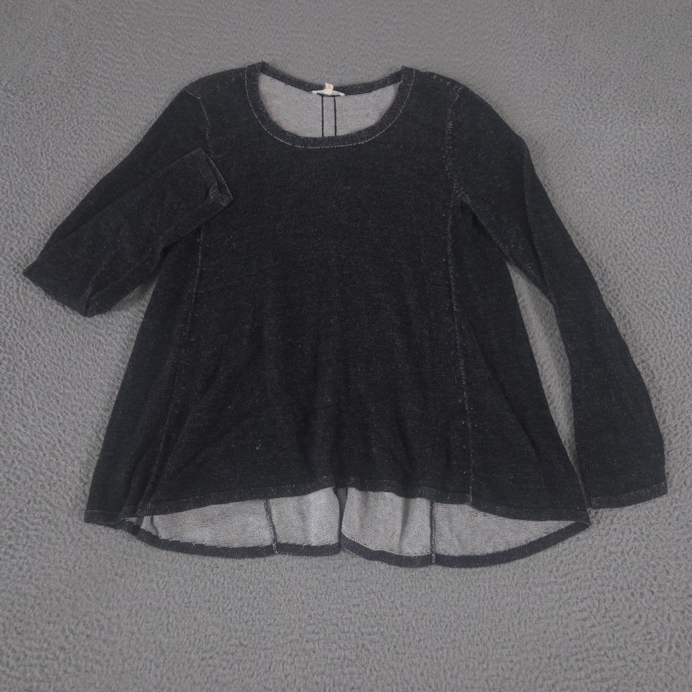 Eileen Fisher Top Womens Medium Black Organic Cotton Tencel Knit Swing High Low